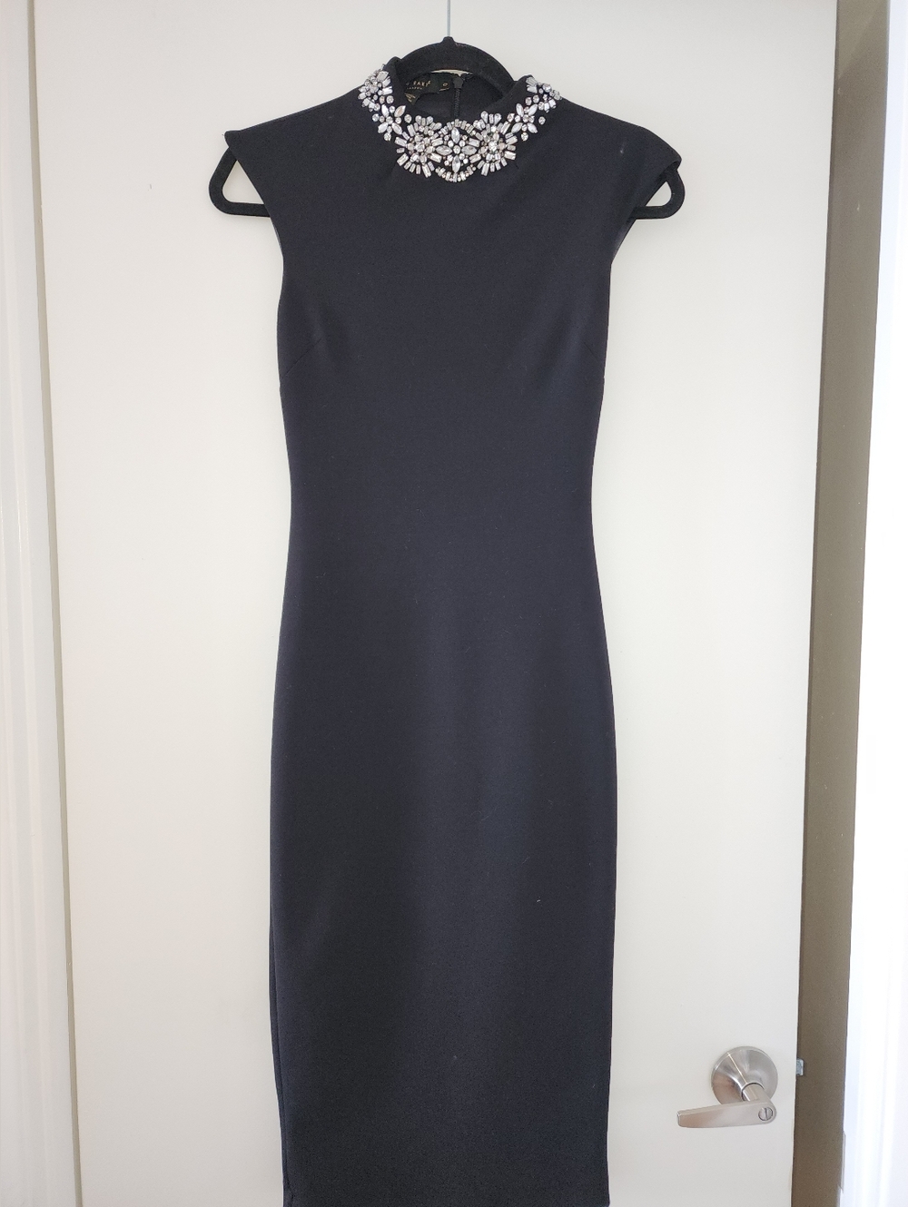 Ted Baker Black Midi Dress with Embellished Jewel Collar
